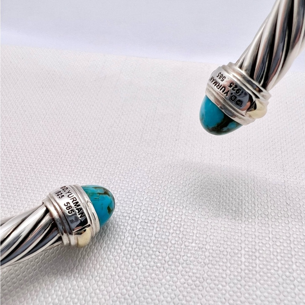 David Yurman Sterling Silver & 14K Gold Turquoise Cable Bracelet - Picture 14 of 14